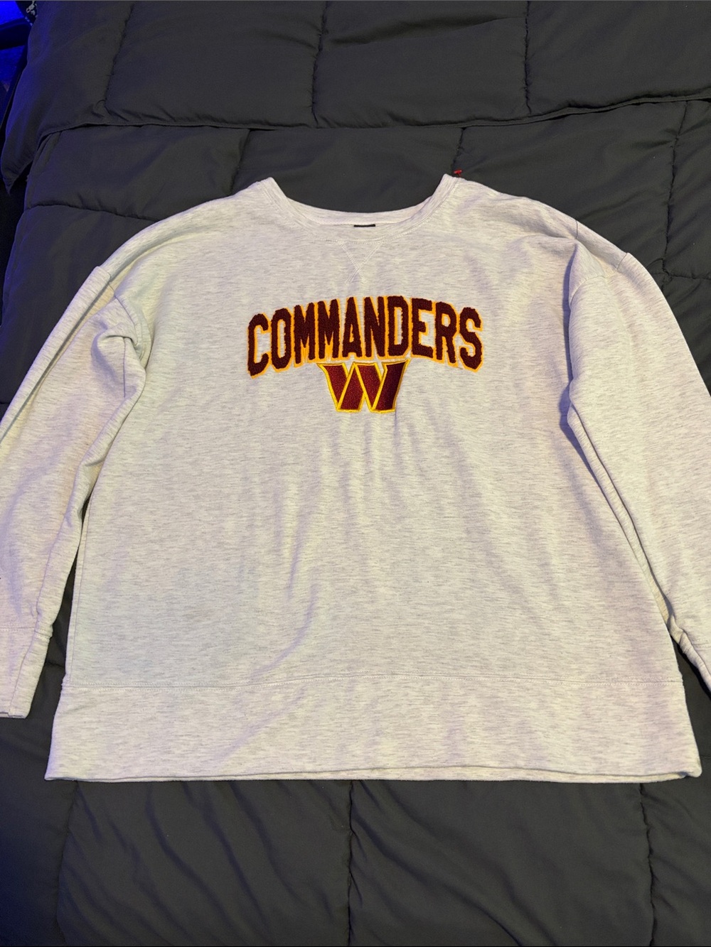 NFL Commanders Heather Gray Crewneck with Burgundy & Gold Logo